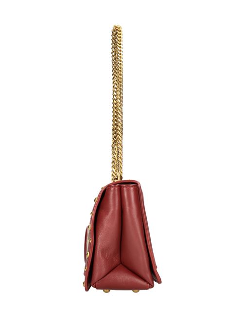 Borsa in pelle e tessuto LA CARRIE | MONOGRAM SHOULDERBEIGE-BORDEAUX
